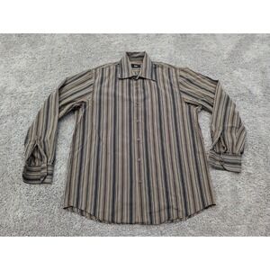 Hugo Boss Button Up Shirt Mens‎ 17.5 34/35 Long Sleeve Brown Striped Casual